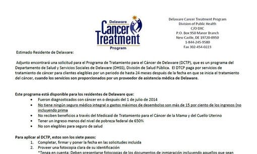 Solicitud del programa de tratamiento de cáncer de Delaware
