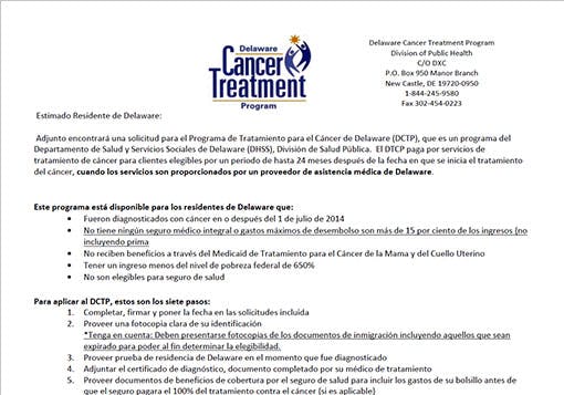 Delaware Cancer Treatment Program (DCTP) Aplicación in Spanish screenshot